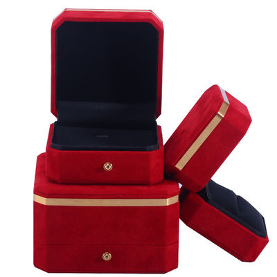 OEM ODM Χειροποίητο κοσμήματα κουτί Custom logo κόκκινο βελούδο κοσμήματα κουτί με χρυσό άκρο