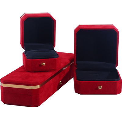 OEM ODM Χειροποίητο κοσμήματα κουτί Custom logo κόκκινο βελούδο κοσμήματα κουτί με χρυσό άκρο