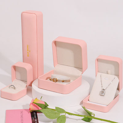 Προσαρμόσιμο λογότυπο κοσμήματα κουτί hign τέλος χειροποίητο ροζ δερμάτινο κοσμήματα κουτί συσκευασία