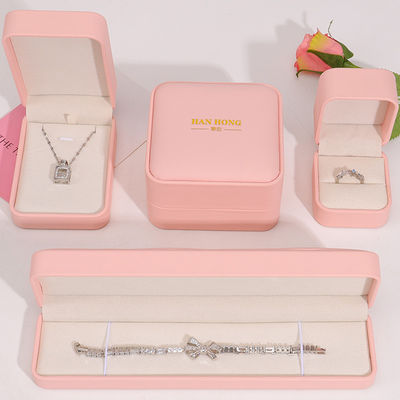 Προσαρμόσιμο λογότυπο κοσμήματα κουτί hign τέλος χειροποίητο ροζ δερμάτινο κοσμήματα κουτί συσκευασία