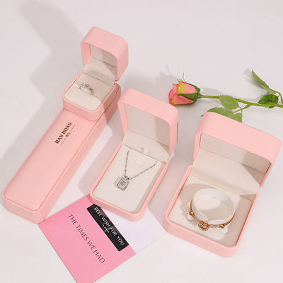 Προσαρμόσιμο λογότυπο κοσμήματα κουτί hign τέλος χειροποίητο ροζ δερμάτινο κοσμήματα κουτί συσκευασία