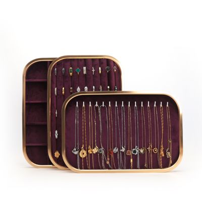 Προσαρμόσιμα Πολυτελή Μωβ Βελούδινα Δίσκοι Κοσμημάτων OEM Δίσκοι Κοσμημάτων για δαχτυλίδι βραχιόλι Κολιέ