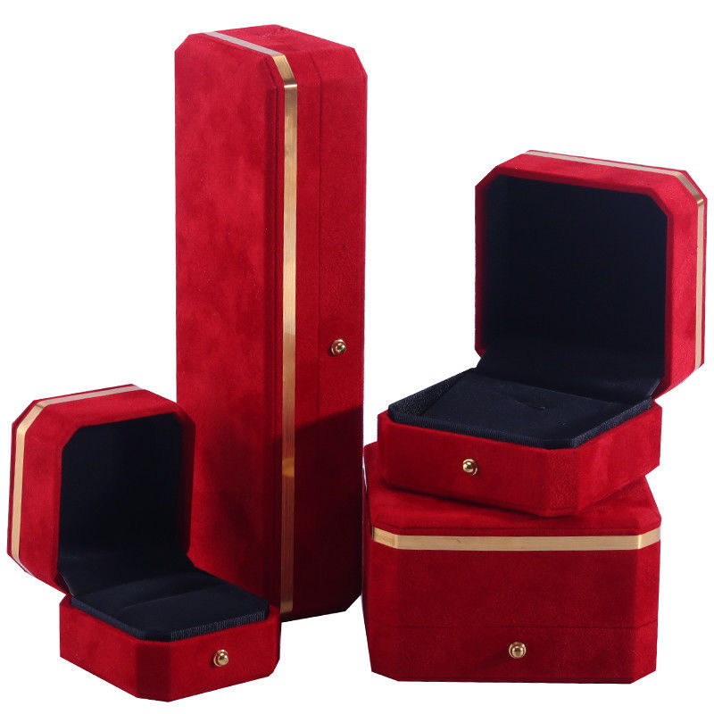 OEM ODM Χειροποίητο κοσμήματα κουτί Custom logo κόκκινο βελούδο κοσμήματα κουτί με χρυσό άκρο
